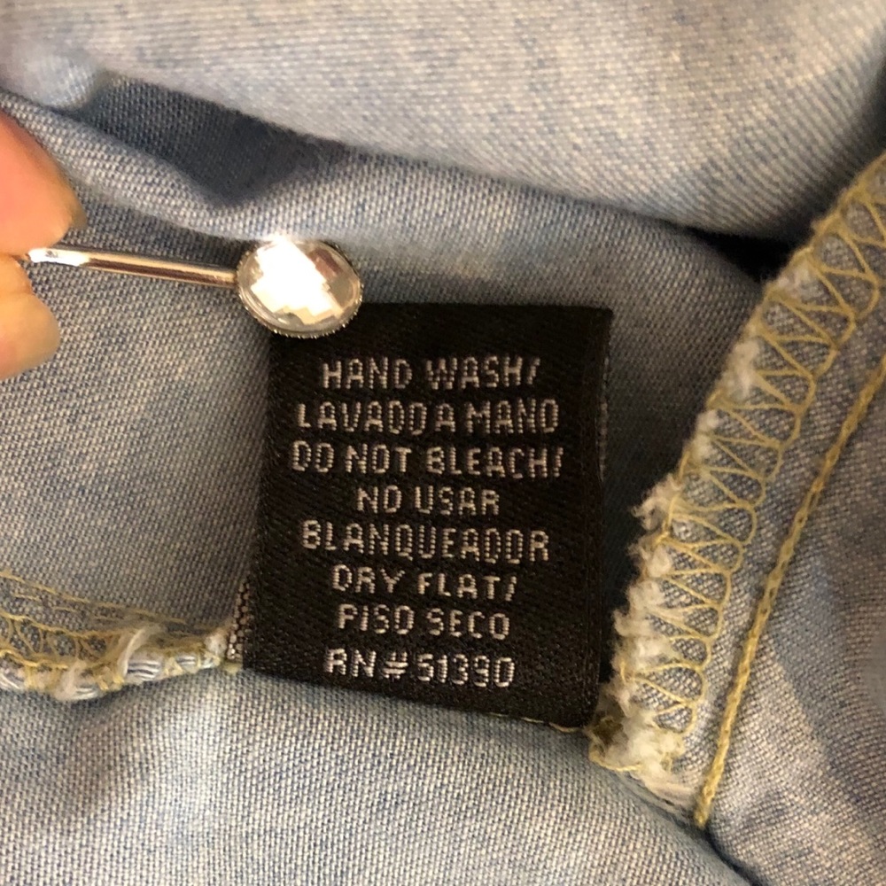Timing Button Up Denim Collared Top Rollup Sleeves - Picture 8 of 8